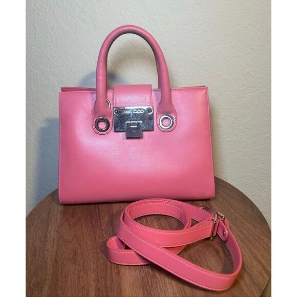 Jimmy Choo Riley Mini Bag Purse Pink Leather & Suede Preppy Convertible Handbag - Picture 2 of 8